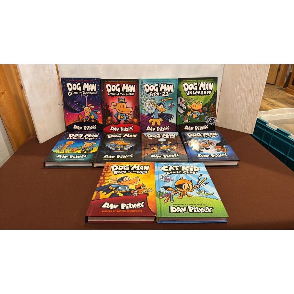 Dog Man Books Lot of 9 & 1 Cat Kid Hardcover Dav Pilkey Graphic Novels